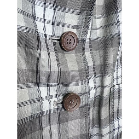 Talbots Women's Blazer Plaid Tan White Green Satin Size 8 3/4 Sleeve Cottagecore - Picture 5 of 10